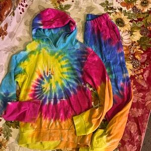 GIRLS 14/16 Tye dye hoodie and jogging pant set